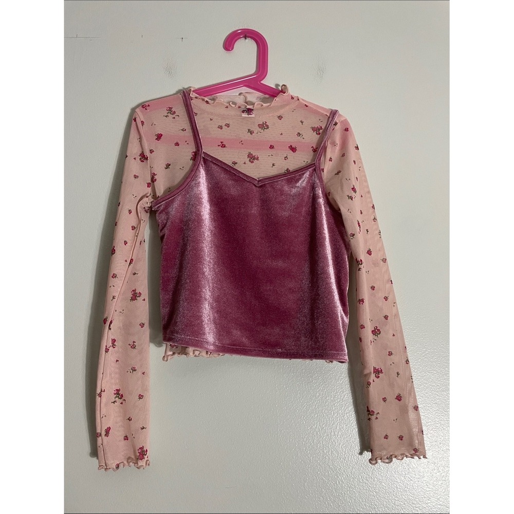 Old Navy Girls 2-Piece Mesh Velvet Set Floral Mauve Size M 8 Layered Top